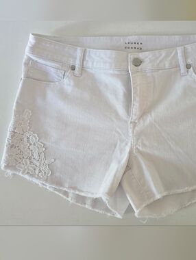Lauren Conrad White Denim Shorts Lace Trim Size 12